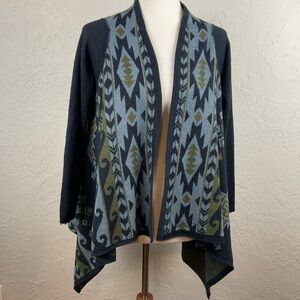 Women’s Tey Art Tribal Geometric Patterned Open Front Cardigan Sweater Small